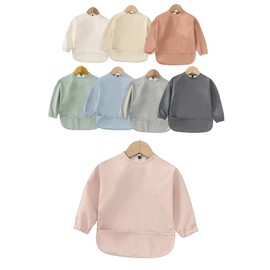 Baby Bibs with long sleeves, waterproof wipe clean cape for weaning, painting apron for infants and toddlers 6-36 months (Pink)