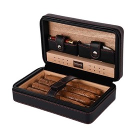 CHFG Cigar Case Diamond Silicone Leather Cedar Wood Humidor Portable Cigar Cases for 4 Cigars with Accessories Set,Gift for Men