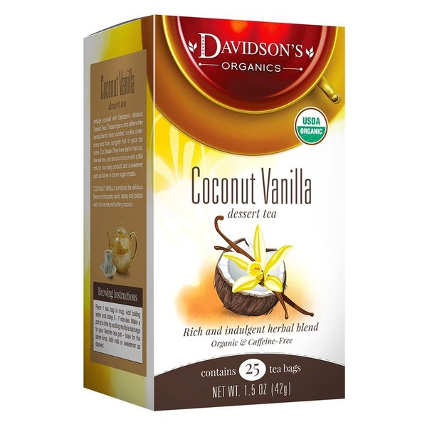 Davidson's Organics, Coconut Vanilla, 25-count Tea Bags, Pack of 6
