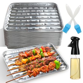 DINGIXOC 30 Pack Disposable Barbecue Aluminium Foil Trays, 34 x 23 x 2.8cm Perforated Grill Pans with Holes for Outdoor Grilling, BBQ, Charcoal Baking