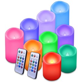 Enido Flameless Candles, Color Changing LED Candles Outdoor Candles Waterproof Candles(D: 3" x H: 4" 5" 6") Battery Operated Candles Plastic Pack of 9 Flameless Pillar Candles