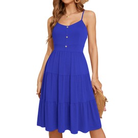 YATHON Sundresses for Women Casual Summer Beach Sleeveless Spaghetti Strap Dress 2024 Button Ruffle Pleated Dresses(YT140-Royal Blue,S)