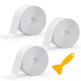 SENKEI Caulk Tape 3 Rolls 1.5in x 10.5ft Shower Door Bottom Seal, White Caulking Strip for Waterproof Trim in Toilet, tub, Kitchen & Walls, Kitchen Sink Splash Guard, Home Improvement caulking Tool