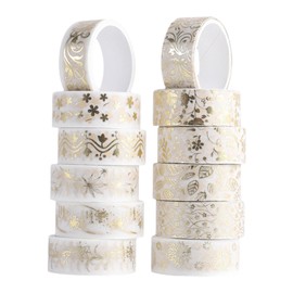 12 Rolls Thin Washi Tape Set, 15MM Wide Gold Thin Decorative Masking Washi Tapes for Journal,Scrapbook, Planner, Crafts