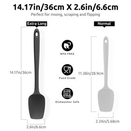 U-Taste Extra-Long 600ºF Heat Resistant Spatula Spoon: 14" Silicone Spoonula Cooking Utensils for Kitchen Use, Non-Stick Scoop Scraper with Soft Edge & Firm Core for Baking, Mixing, Serving (Black)