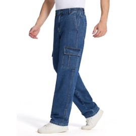 Tapata Men's Relaxed Fit Cargo Jeans Elastic Waist 6 Pockets Straight Leg Work Utility Pants, Blue, 34W x 32L