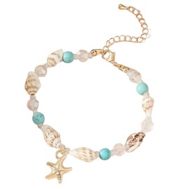 MMIUAEG Shell Starfish Bracelet Seahorse Conch Starfish Sea Shell Pearls Charm Stone Bracelet Statement Bohemian Sea Themed Beach Jewelry for Women-Blue C