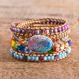 YGLINE Natural Stone Wrap Bracelets for Women Healing Crystal Beaded Bracelet(Jasper)