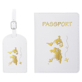 PATIKIL Passport Cover Holder and Luggage Tag Set, PU Leather Passport Case Holder Travel Tag Suitcase Identifier Travel Accessories for Men Women, White