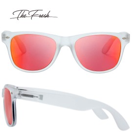 The Fresh Matte Frosted Frame Mirror Lens Spring Temple Horn Rimmed Sunglasses 53mm (Orange Red)