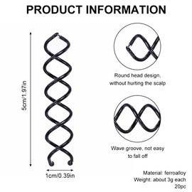 Spiral Pin, Spiral Hair Clip, Spiral Hair Styling, Spiral Hair Clip, Spiral Pin Spiral Hair Clip Spin Clip Bun Hair Pin for DIY Hair Style, Pack of 20, Black