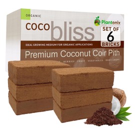 plantonix Coco Bliss Coco Coir Bricks (6-Pack, 650gm Bricks) - Organic Coco Coir for Plants - OMRI-Listed Coconut Coir for Plants - Coconut Coir Bricks - Coco Peat for Plants, Garden Soil, & Organic Mulch