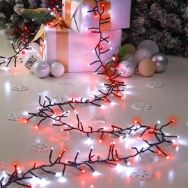 Tujoe 25ft 500 LED Cluster Lights for Christmas Tree Christmas String Lights Outdoor 8 Modes Plug in Twinkle Fairy Decoration for Xmas Tree Garland Window Holiday Party(Red and White)