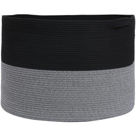24" x 24" x 17" Max Size Large Cotton Rope Basket, Extra Large Storage Basket, Woven Laundry Hamper, Cloth Storage Bin, for Blankets Clothes Towels Pillows in Living Room, Black/Grey Mix