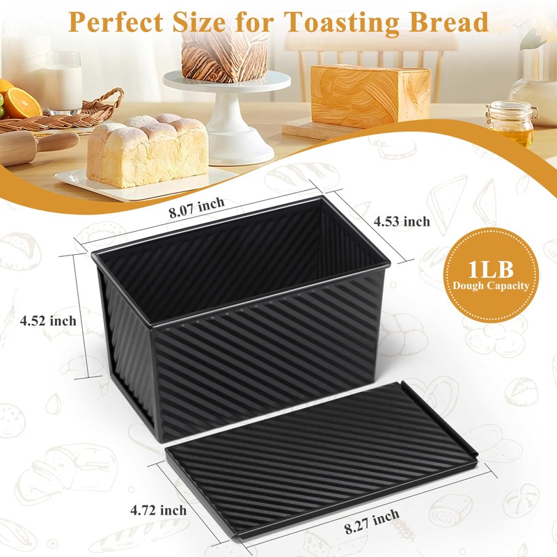 2 Pack Pullman Bread Loaf Pan with Lid, 1 Pound