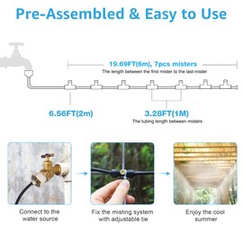 Bonviee Misters for Outside Patio, 26FT (8M) Patio Misting System, Outdoor Misters for Patio Cooling, 7 Brass Mist Nozzles, 3/4" Adapter, DIY Water Misters for Cooling Outdoor Garden Greenhouse