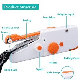 Handheld Sewing Machine Electric Sewing Mini Portable Sewing Machine Suitable for Beginners Sewing Clothes Family Travel DIY(Orange)