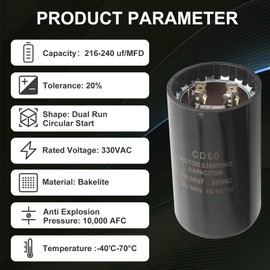 LEDBarz 2025 Upgrade CPT1881 CPT00429 Dual Run Circular Start Capacitor Replaces Trane 216-240 MFD uf 330 Volt Specific fit for American Standard Units,Heat Pump,Air Conditioning,AC Motors