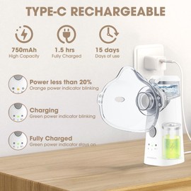 HANGSUN Nebuliser Machine for Adults & Kids, Rechargeable Portable Mesh Nebuliser, Handheld Silent Nebulisers with 2 Masks and Mouthpiece, Self-Cleaning Nebulizers for Home & Travel. Carrying Bag.