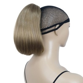 Lydell 12" Straight Wavy Styled Clip In Claw Ponytail Hair Extension Synthetic Hairpiece (AB16-613 Dark Blonde with Highlights)