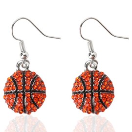 Crystal Rhinestone Basketball Drop Dangle Earrings Set for Players, Lovers, Fans - Women Girls Hook Earring