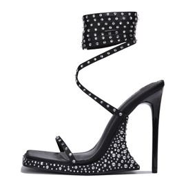 Cape Robbin Nadura Suede Square Toe Skinny High Heels, Black Size 7.5