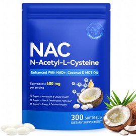 NAC Supplement 600mg with NAD+ & MCT Oil – 300 Softgels (100 Day Supply)-N-Acetyl L-Cysteine for Glutathione Support, Liver Health & Cellular Energy – Antioxidant Softgels for Daily Wellness