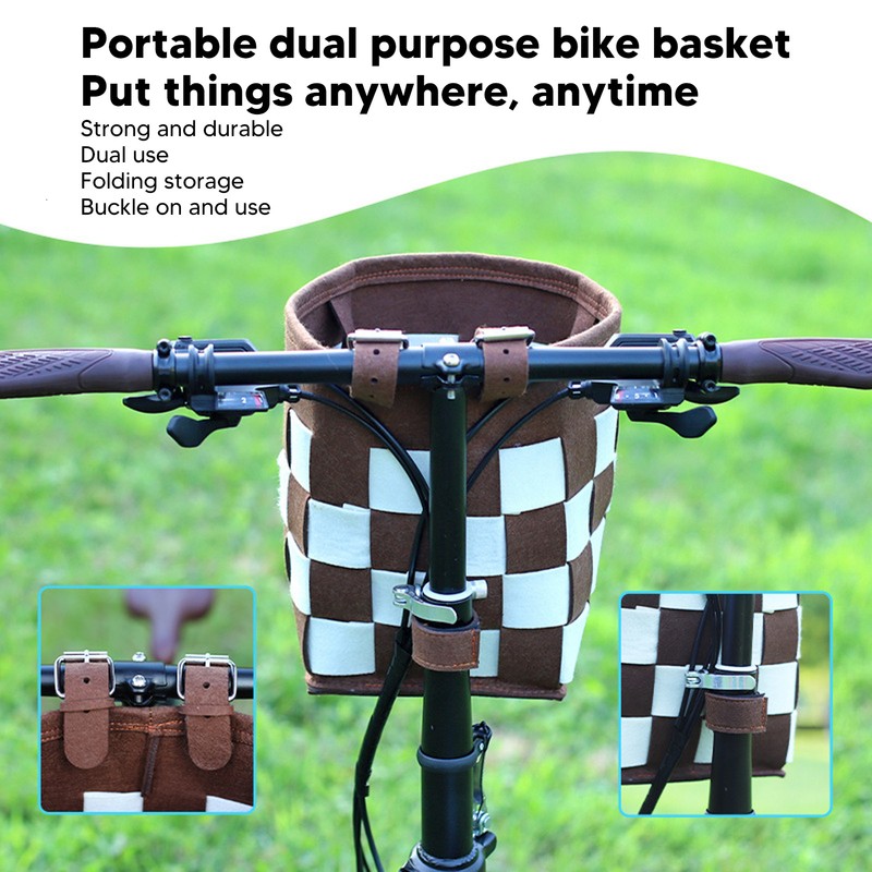 Felt Bicycle Basket Felt Cloth Foldable Detachable Brown and White
