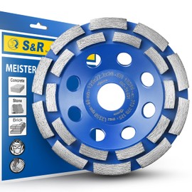 S&R Diamond Cup Wheel Set 3 Pieces 1 Grinding Cup Cup 1 Pair Work Gloves 5 Dust Masks 125 x 22.23 mm for Concrete, Granite, Natural Stone, Stone, Masonry, 2 Rows, for Angle Grinders