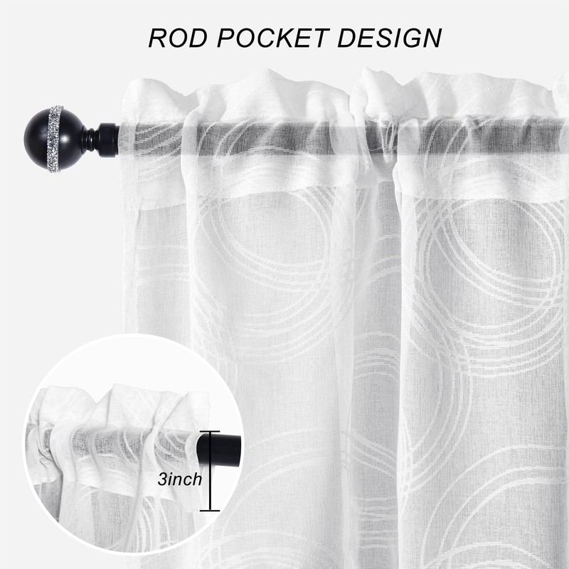 XWZO Linen Sheer Valance for Windows Solid Semi Transparent Curtains