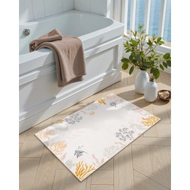 Seavish Coastal Rug 2x3, Small Beach Door Mat Indoor Entrance, Seashell Beige Throw Bathroom Rugs Non Slip Washable, Low Pile Soft Modern Ocean Coral Carpet for Kitchen Sink Laundry Bedroom