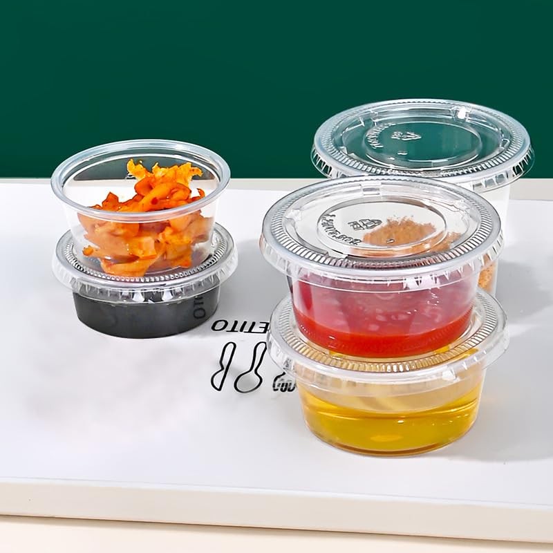 400 Pack 2 Oz Disposable Plastic Portion Cups with Lids,