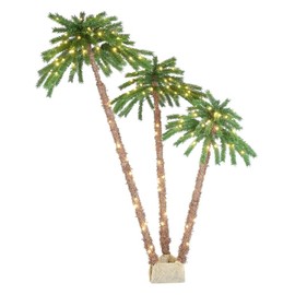 Rocky Mountain Goods Pre-Lit LED Christmas Palm Trees - 6ft, 5ft, and 4ft Palm Trees - Metal Plate with Burlap Base - Lawn Stakes Included - 310 Warm Holiday LED Lights - 186 Tips - Easy Assembly