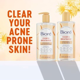 Biore Limpiador refrescante transparente y transpirable con hamamelis, tratamiento para el acné para la cara, exfoliante facial para piel grasa, limpi