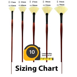 ZEM Brush Long Handle Stiff White Chungking Hog Bristle Fan Brush Set