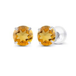 Genuine 10K Solid White Gold 6mm Round Natural Citrine November Birthstone Stud Earrings