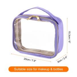 HARFINGTON 3pcs Clear Toiletry Bag PVC Large Waterproof Transparent Makeup Bag with Handle & Zipper for Travel Carry on Airport Airline Christmas Gifts, Purple