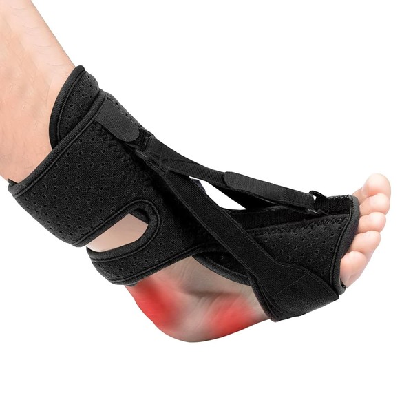 (Black-1PC)Plantar Fasciitis Night Splint-Upgrade 3 Adjustable Planter Facetious Relief Brace,Night