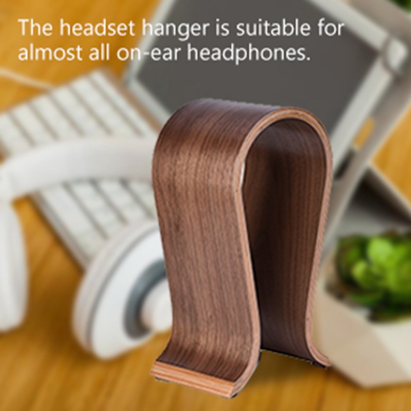 U Shape Wood Headphones Stand Holder Hanger Wooden Headset Desk