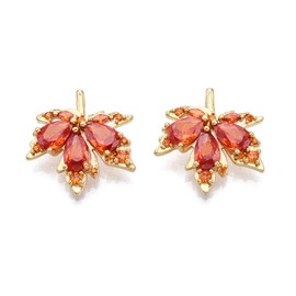 Stiesy 5 Pcs Maple Leaf Charms Brass Micro Pave Cubic Zirconia Real 18K Gold Plated Red Leaf Pendant Charms Bulk for Autumn DIY Craft Supplies