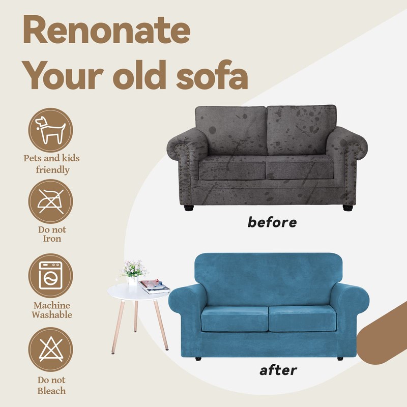 WEERRW Velvet Couch Covers for 2 Cushion Couch Sofa -