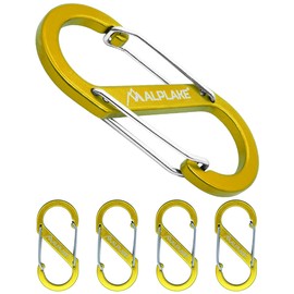 ALPLAKE ® - Pack of 4 Material Carabiners, Double Carabiner, Micro Carabiner, S-Shape 88 x 40 mm, Yellow