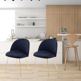 SXITOWH Set of 2 Mid Century Accent Curved Back Chair Cover Side Stretch Velvet Chair Slipcover Washable Dining Chair Protector for Living Room,Kitchen (Navy Blue, Set of 2)