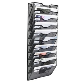 PAG Hanging Wall File Holder Organizer Mail Sorter Literature Rack for Office, 10 Pockets, Black