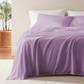 SLEEP ZONE Nanotex Super Soft Cooling King Bed Sheets Set 4 Piece - Easy Care Fitted Flat Sheet & Pillowcase Sets - Wrinkle Free, Fade Resistant, Deep Pocket 16" (Lavender, King)