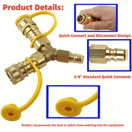3/8" Natural Gas Y-Splitter Separator Quick Connect/Disconnect Adapter Fits Low Pressure Natural Gas or Propane Systems, Suitable for Natural Gas Grills, RV, Pizza Oven, Courtyard Fire Pits and More