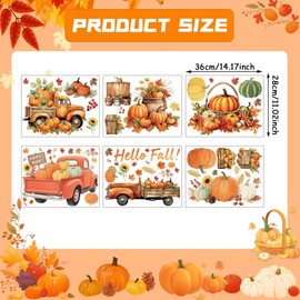 Fall Wall Decor Decals Removable Autumn Thanksgiving Peel and Stick Window Clings 6-Sheet Set with Pumpkin Truck, Maple Leaves Design for Home, Office, Bedroom, Living Room Party Decor