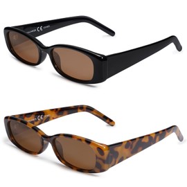 VANLINKER 2 Pack Trendy Small Polarized Rectangle Sunglasses for Women Men Retro 90s Shades Black Tortoise