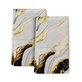 Bapcoku Black Gold Kitchen Dish Towels Set of 2,White Marble Decorative Tea Towels for Kitchen Bathroom Farmhouse Home Decor,Soft Absorbent Hand Drying Baking Cooking Cloth 16x24 Inch
