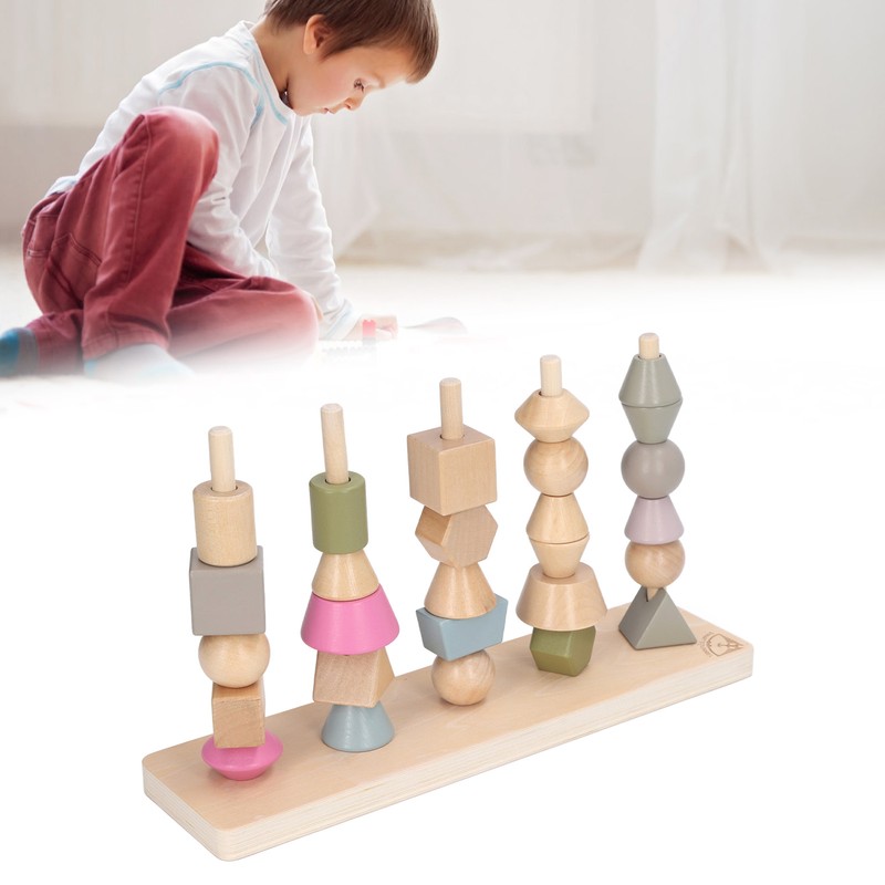 Stack Matching Set Educational Wood with 10 Cards Geometric Shape
